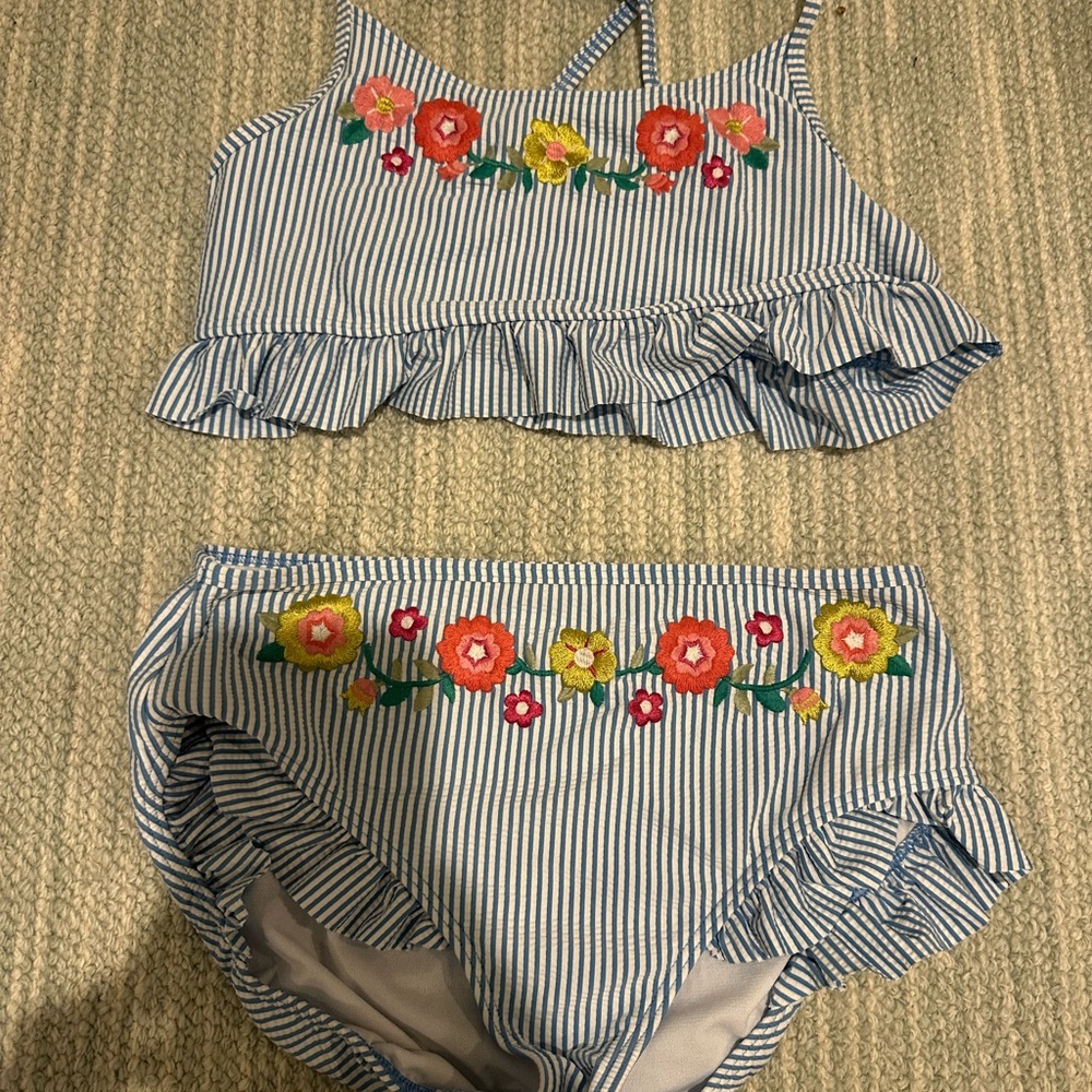 Boden Striped Floral Embroidered Bikini Set
